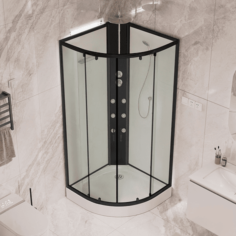 Cabina de Ducha Curva Negra B004 90x90x220 cm 6mm (Sin Techo) 2