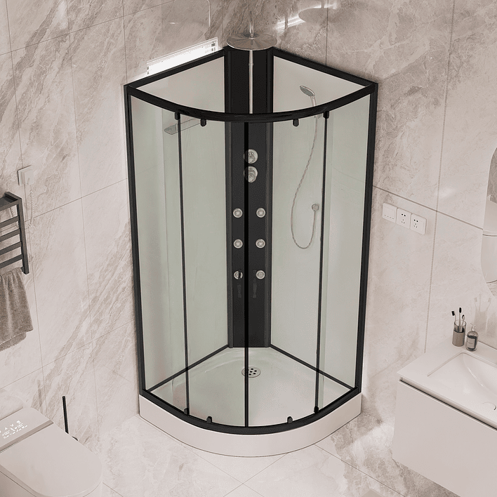 Cabina de Ducha Curva Negra B004 90x90x220 cm 6mm (Sin Techo) 2