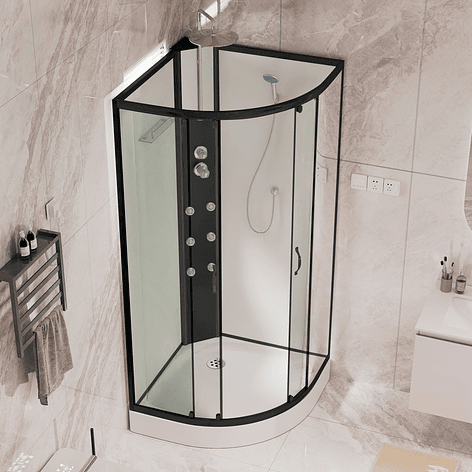 Cabina de Ducha Curva Negra B004 90x90x220 cm 6mm (Sin Techo) 3