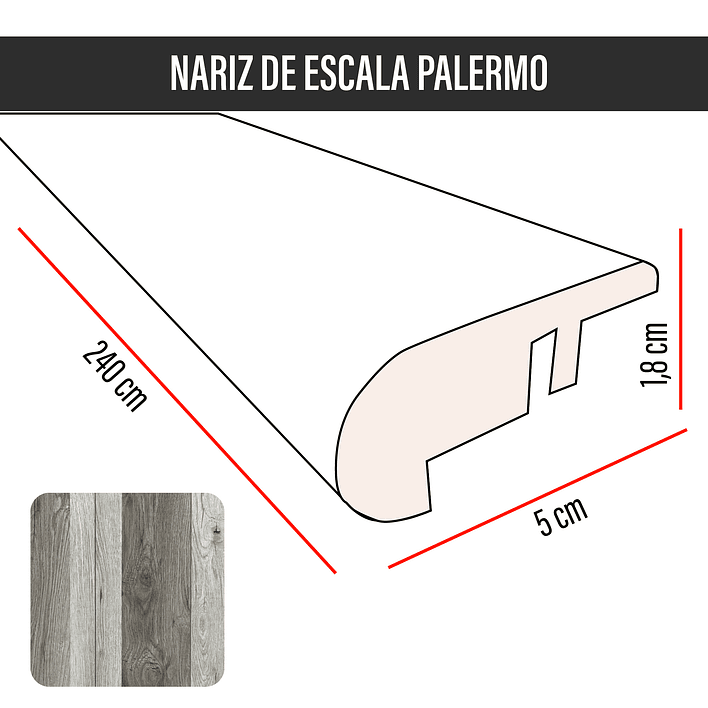 Cubrejunta Nariz de Escala MDF JOYTEK Palermo 240x5,5x1,8 cm 3