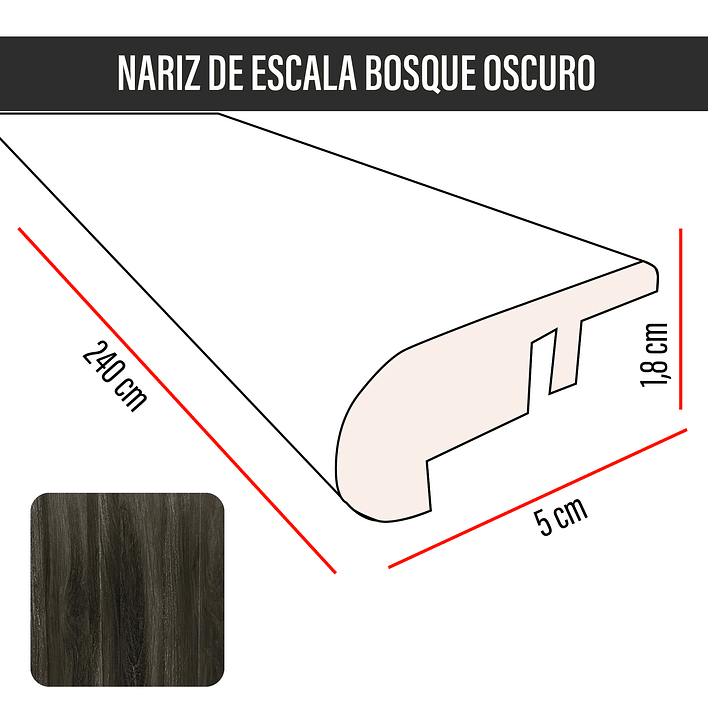 Cubrejunta Nariz de Escala MDF JOYTEK Bosque Oscuro 240x5,5x1,8 cm 3