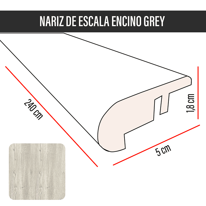 Cubrejunta Nariz de Escala MDF JOYTEK Encino Grey 240x5,5x1,8 cm 3