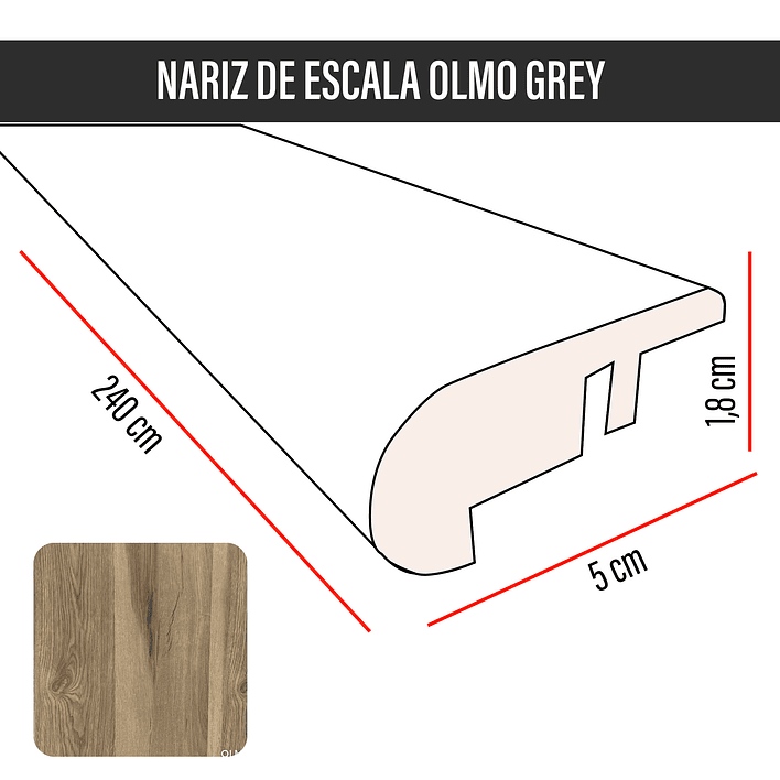 Cubrejunta Nariz de Escala MDF JOYTEK Olmo Grey 240x5,5x1,8 cm 3