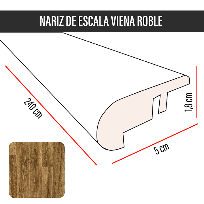 Cubrejunta Nariz de Escala MDF JOYTEK Viena Roble 240x5,5x1,8 cm 3