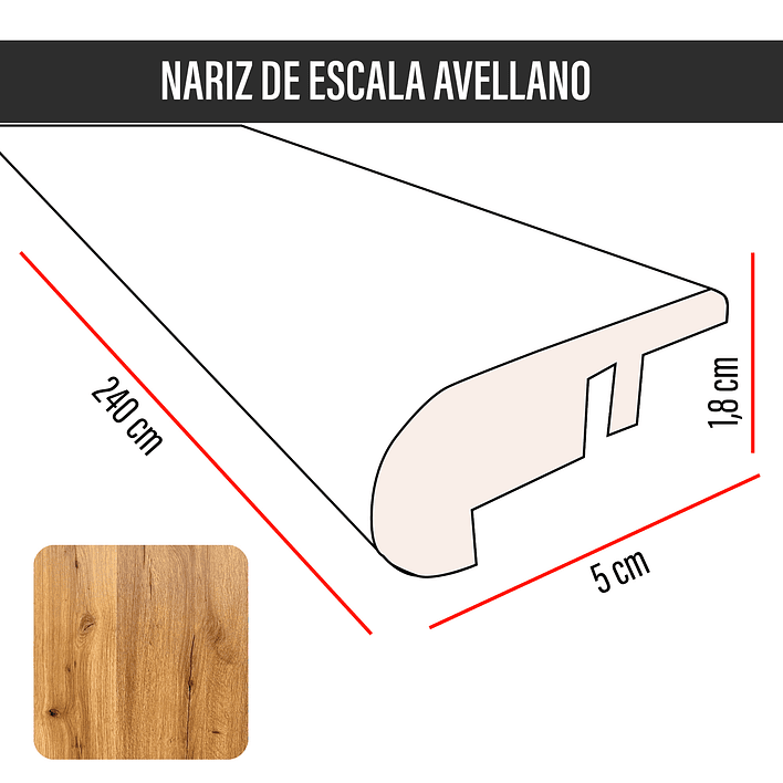 Cubrejunta Nariz de Escala MDF JOYTEK Avellano 240x5,5x1,8 cm 3
