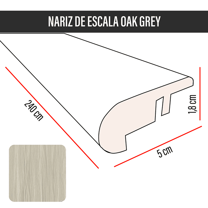 Cubrejunta Nariz de Escala MDF JOYTEK Gris Everest 240x5,5x1,8 cm 3