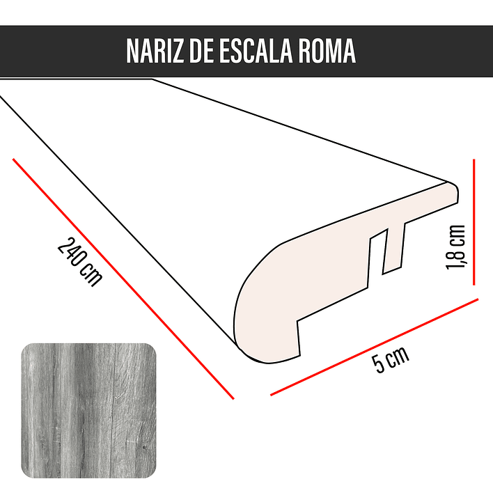 Cubrejunta Nariz de Escala MDF JOYTEK Roma 240x5,5x1,8 cm 3
