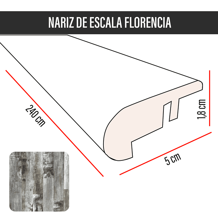 Cubrejunta Nariz de Escala MDF JOYTEK Florencia 240x5,5x1,8 cm 3