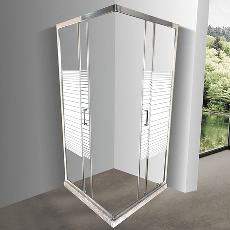 Shower Door Recto con Barra a Piso Blanco Mármol Líneas Rectas 90x90x185 cm 2