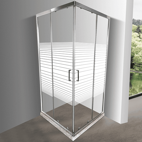 Shower Door Recto con Barra a Piso Blanco Mármol Líneas Rectas 90x90x185 cm 1