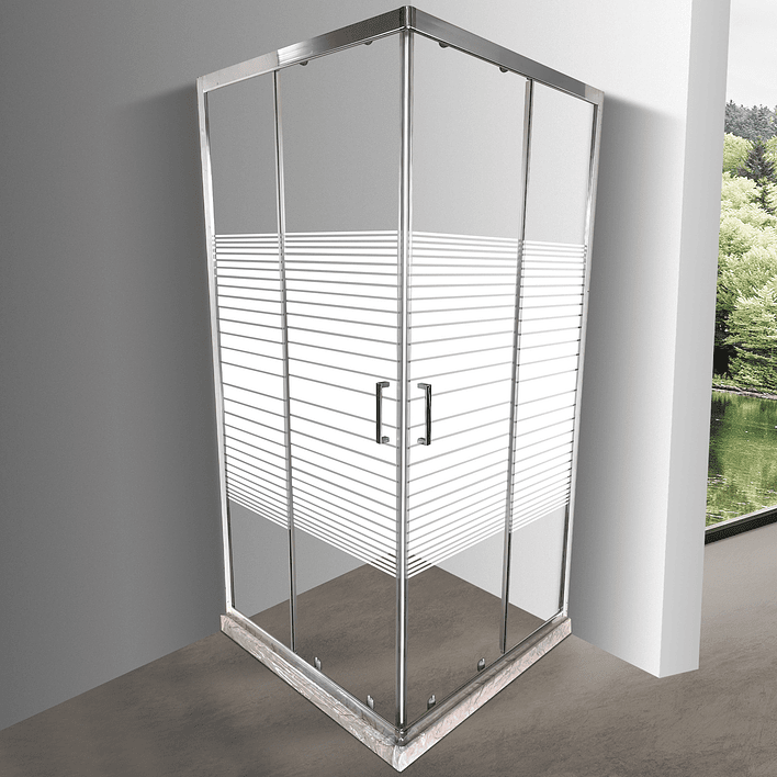 Shower Door Recto con Barra a Piso Blanco Mármol Líneas Rectas 90x90x185 cm 1