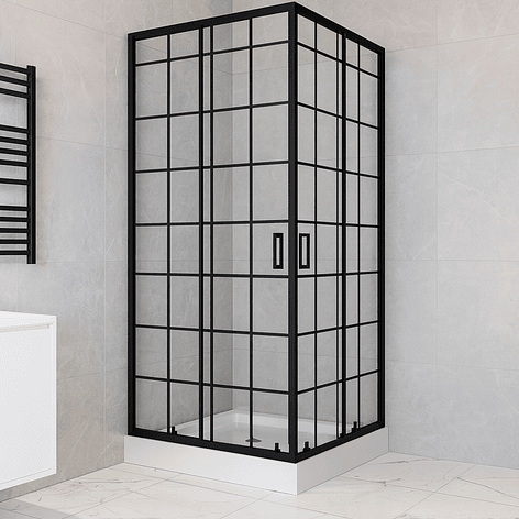 Shower Door Joytek Recto Cuadros Negros 80x80x198cm (Incluye Receptáculo) 1