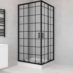 Shower Door Joytek Recto Cuadros Negros 80x80x198cm (Incluye Receptáculo)