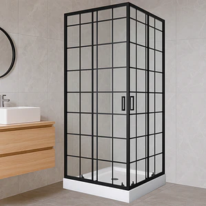 Shower Door Joytek Recto Cuadros Negros 80x80x198cm (Incluye Receptáculo)