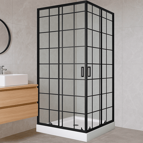 Shower Door Joytek Recto Cuadros Negros 90x90x198cm (Incluye Receptáculo) 2
