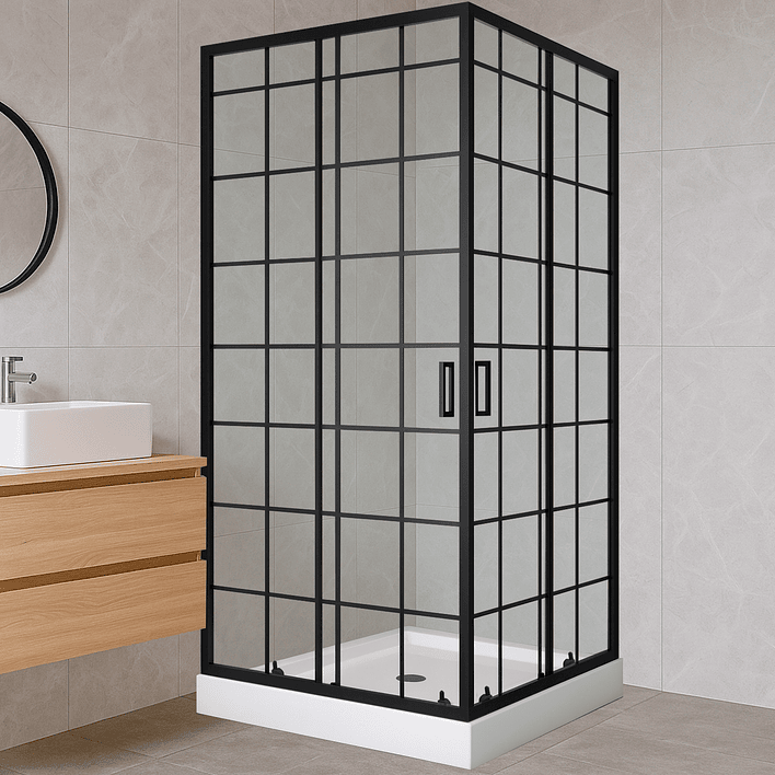 Shower Door Joytek Recto Cuadros Negros 90x90x198cm (Incluye Receptáculo) 2