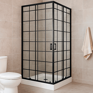 Shower Door Joytek Recto Cuadros Negros 90x90x198cm (Incluye Receptáculo)