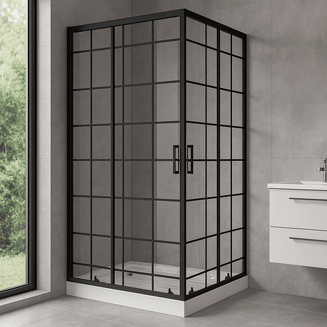 Shower Door Joytek Recto Cuadros Negros 100x70x198cm (Incluye Receptáculo) 1
