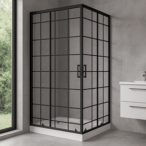 Shower Door Joytek Recto Cuadros Negros 100x70x198cm (Incluye Receptáculo)