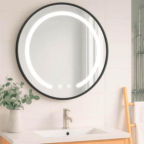 Espejo Redondo Marco Negro Touch con Luz Led 3 colores - 80 cm 1