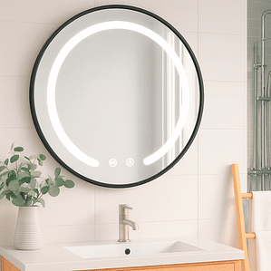 Espejo Redondo Marco Negro Touch con Luz Led 3 colores - 80 cm
