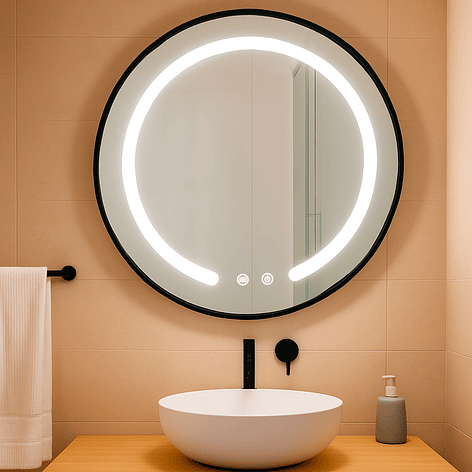 Espejo Redondo Marco Negro Touch con Luz Led 3 colores - 80 cm 2