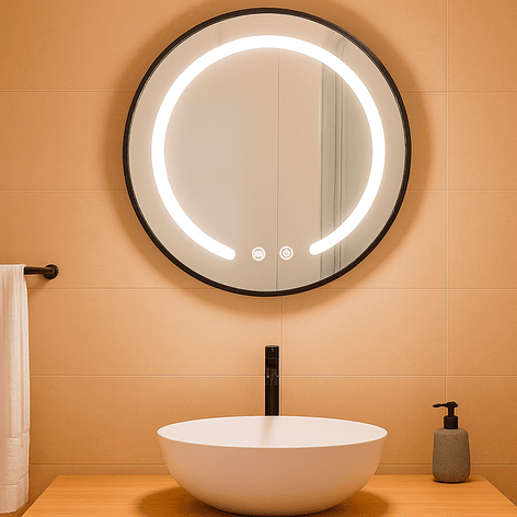 Espejo Redondo Marco Negro Touch con Luz Led 3 colores - 60 cm 2