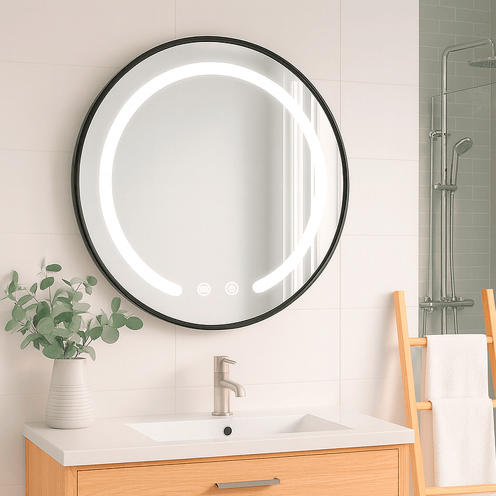 Espejo Redondo Marco Negro Touch con Luz Led 3 colores - 60 cm 1
