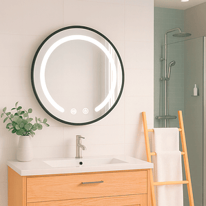 Espejo Redondo Marco Negro Touch con Luz Led 3 colores - 50 cm