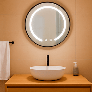 Espejo Redondo Marco Negro Touch con Luz Led 3 colores - 50 cm