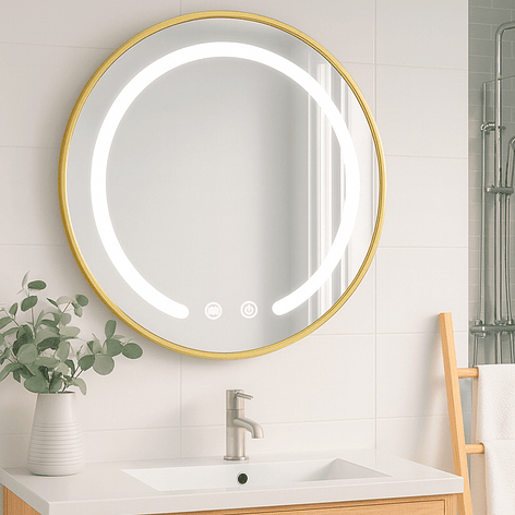 Espejo Redondo Marco Dorado Touch con Luz Led 3 colores - 80 cm 1