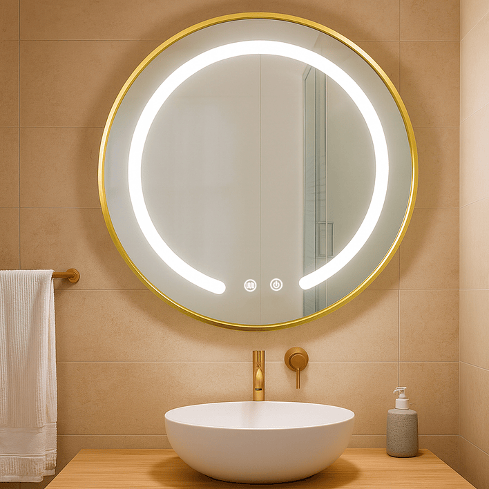 Espejo Redondo Marco Dorado Touch con Luz Led 3 colores - 80 cm 2