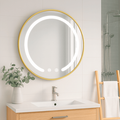 Espejo Redondo Marco Dorado Touch con Luz Led 3 colores - 60 cm 1