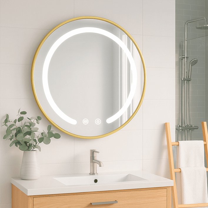 Espejo Redondo Marco Dorado Touch con Luz Led 3 colores - 60 cm 1