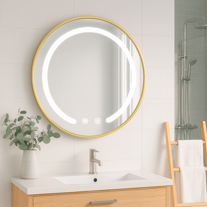 Espejo Redondo Marco Dorado Touch con Luz Led 3 colores - 60 cm 1