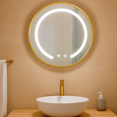 Espejo Redondo Marco Dorado Touch con Luz Led 3 colores - 60 cm 2