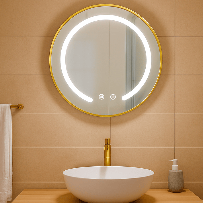 Espejo Redondo Marco Dorado Touch con Luz Led 3 colores - 60 cm 2