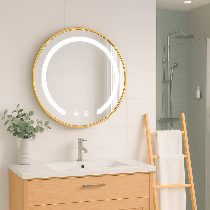 Espejo Redondo Marco Dorado Touch con Luz Led 3 colores - 50 cm 1