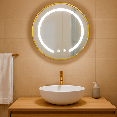 Espejo Redondo Marco Dorado Touch con Luz Led 3 colores - 50 cm 2
