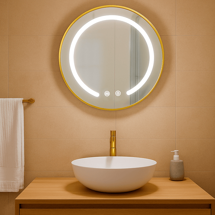 Espejo Redondo Marco Dorado Touch con Luz Led 3 colores - 50 cm 2