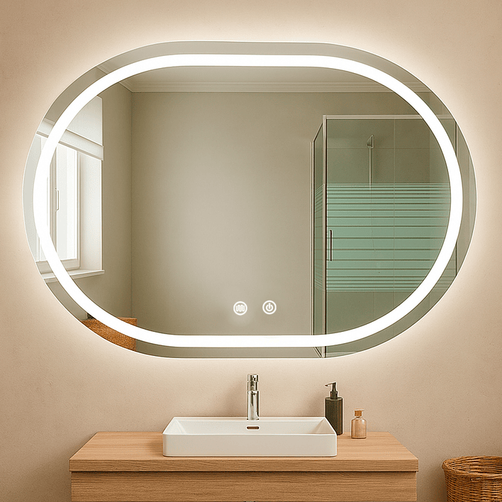 Espejo Curvo Horizontal Touch con Luz Led 3 colores - 80 x 60 cm 2