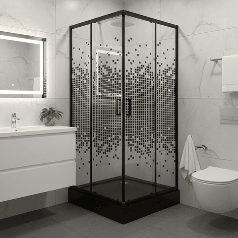 Shower Door Joytek Recto Mosaic Black 70x70x199cm (Incluye Receptáculo) 1