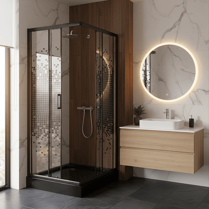 Shower Door Joytek Recto Mosaic Black 70x70x199cm (Incluye Receptáculo) 3