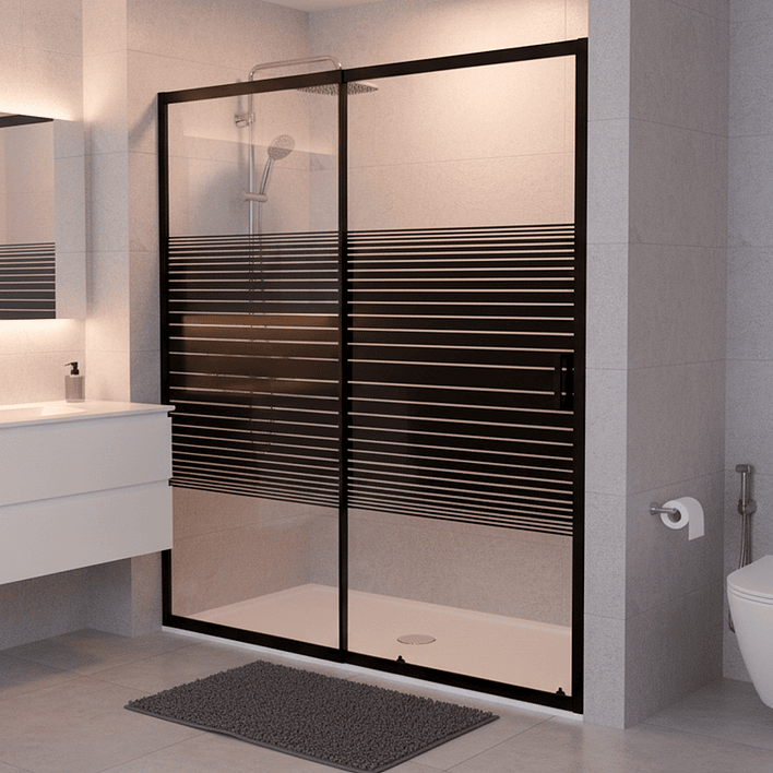 Mampara Ajustable de Ducha Strava 160-180 cm Líneas negras (2 Vidrios) 1