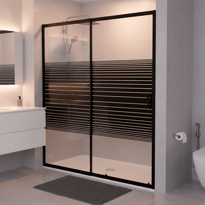 Mampara Ajustable de Ducha Strava 160-180 cm Líneas negras (2 Vidrios) 1