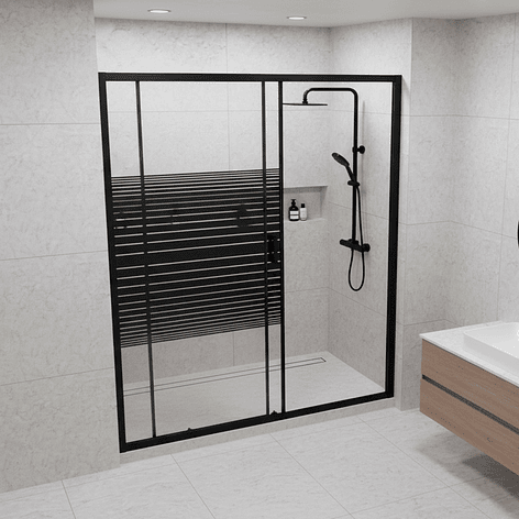 Mampara Ajustable de Ducha Strava 160-180 cm Líneas negras (2 Vidrios) 4