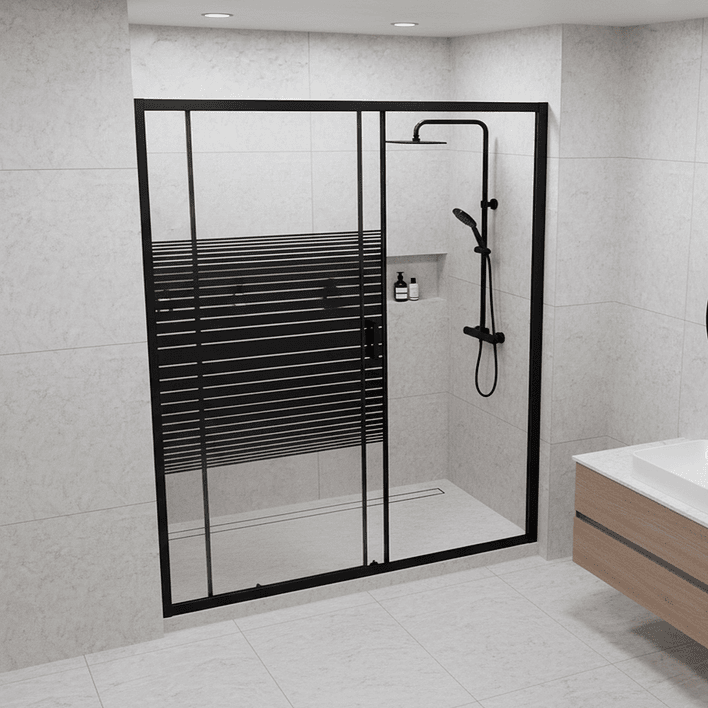Mampara Ajustable de Ducha Strava 160-180 cm Líneas negras (2 Vidrios) 4