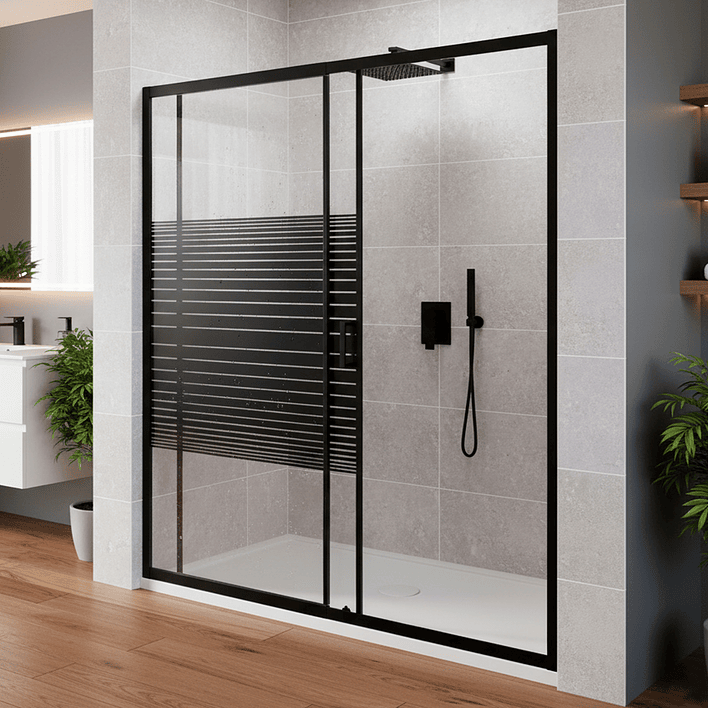 Mampara Ajustable de Ducha Strava 160-180 cm Líneas negras (2 Vidrios) 5