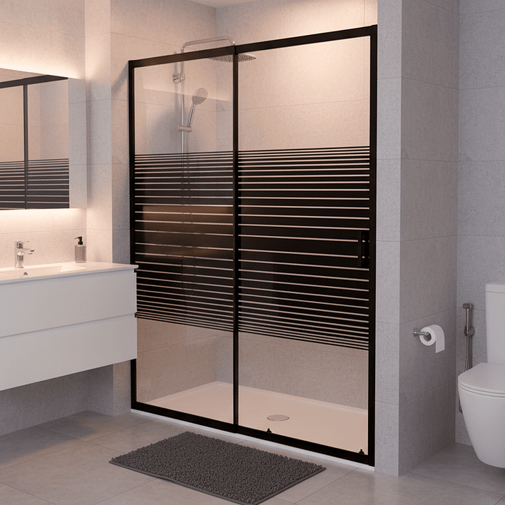 Mampara Ajustable de Ducha Strava 140-160 cm Líneas negras (2 Vidrios) 1