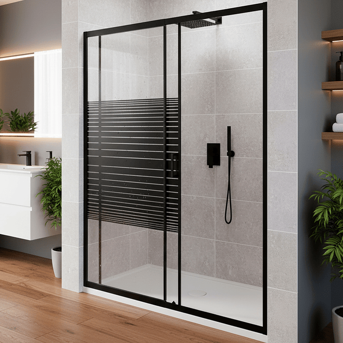 Mampara Ajustable de Ducha Strava 140-160 cm Líneas negras (2 Vidrios) 4